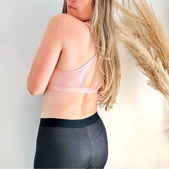 NEW VS VICTORIAS SECRET PINK Sparkle Strappy Open Slit Bralette Sports Bra M - Picture 5 of 9